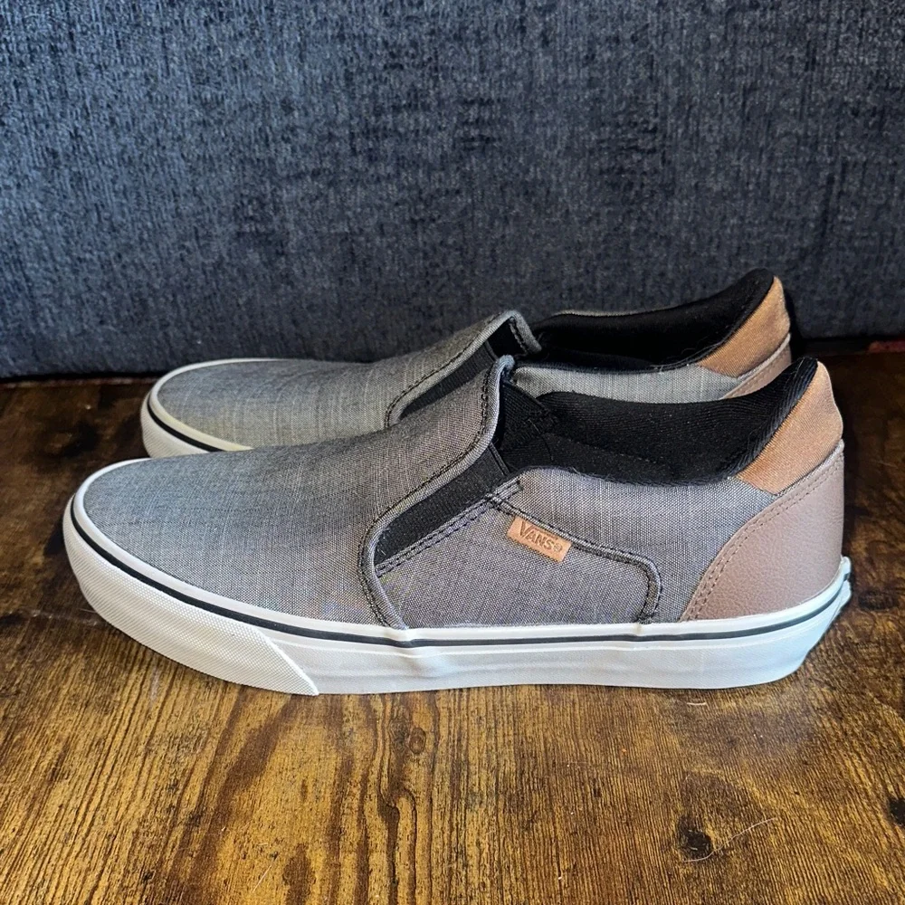 Vans Asher Deluxe Men’s Slip-On Textile Skate Shoes Grey Black Brown Size 10